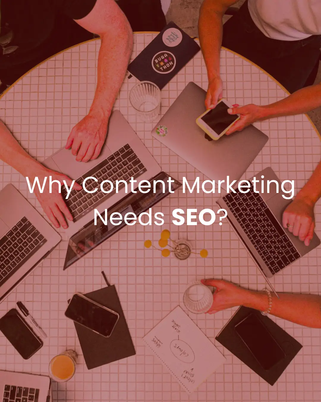 Content marketing planning board with SEO keywords and traffic chart